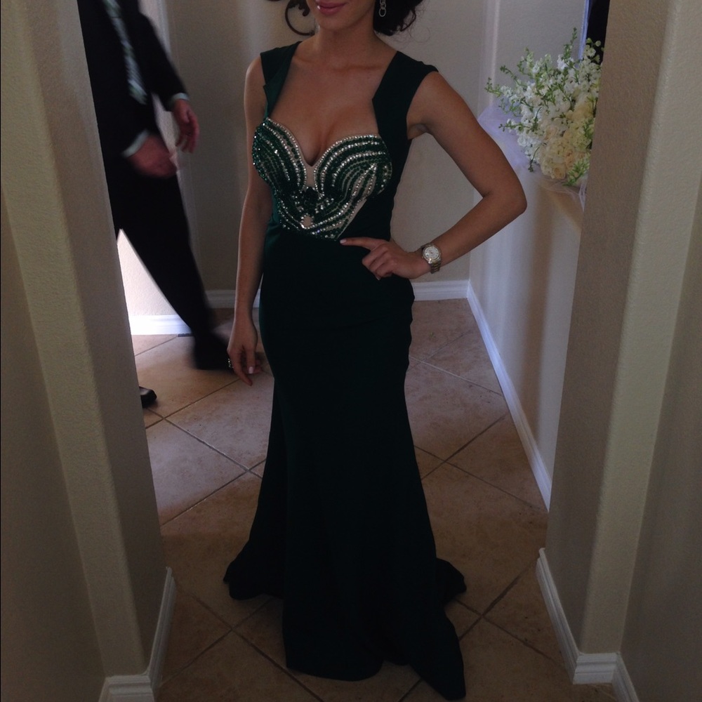 Tarik Ediz Emerald Green evening gown